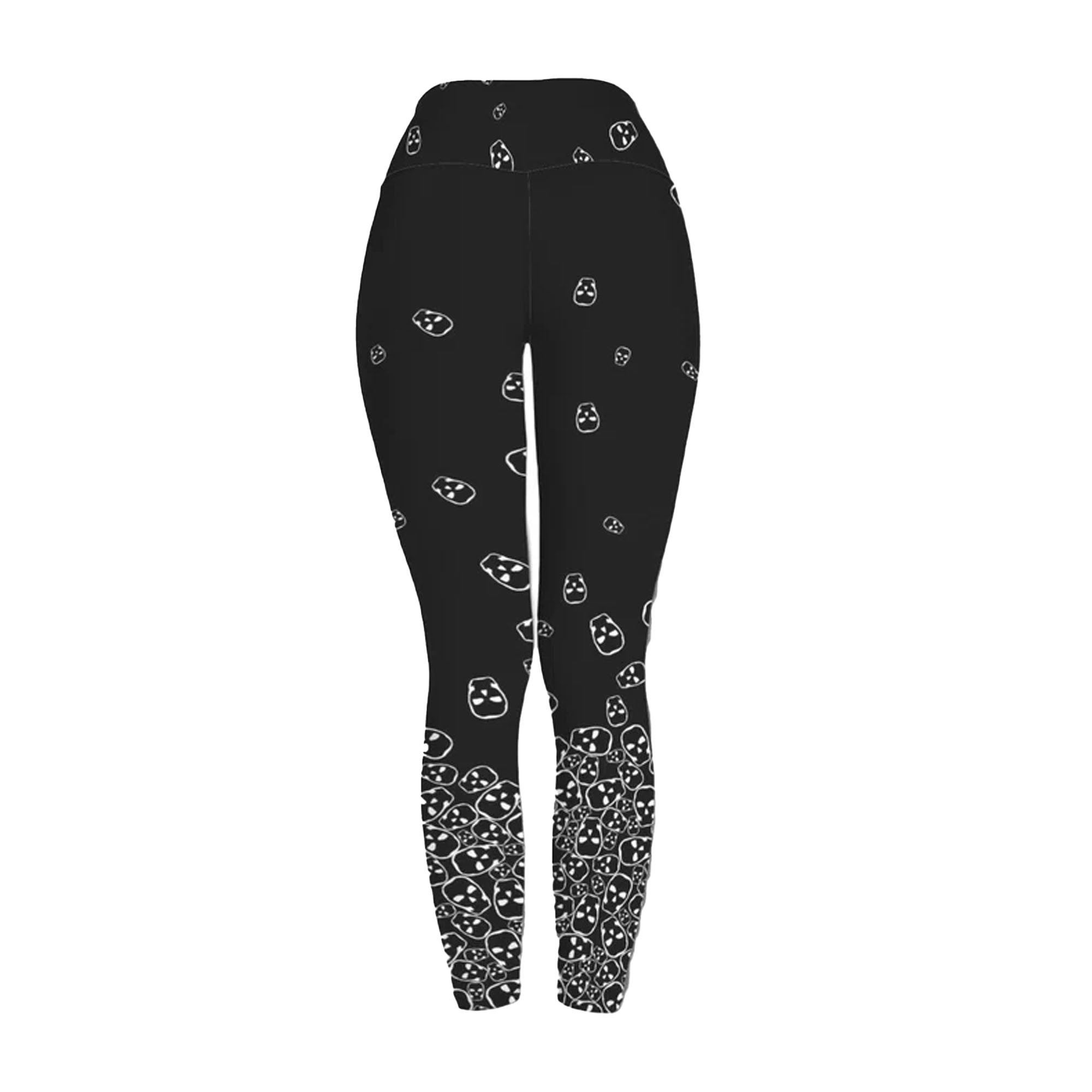 Black Skull Pattern High-Waisted Leggings - Image 2